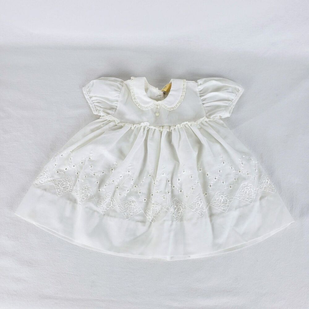 Vintage Madonna Baby Baptism Dress Christening  Girls White Eyelet Lace